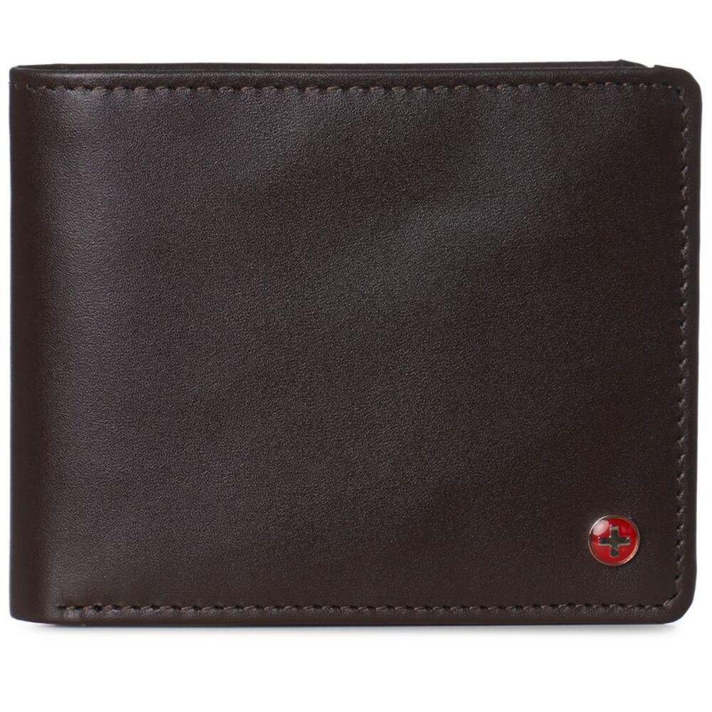 Alpine Swiss Mens RFID Protected Leather Wallet Center Flip Commuter Bifold 2 ID